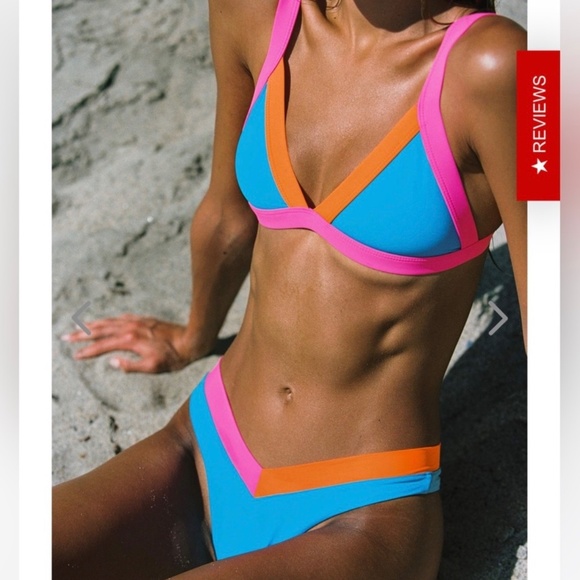New OneOne Swimwear Bikini SET Blue Neon Palmetto Small Jesse Kameron Cheeky - Picture 6 of 10